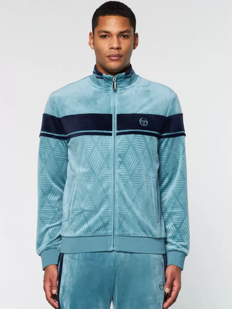 Tracksuits>Sergio Tacchini Debossed Damarindo Velour Track Jacket- Larkspur