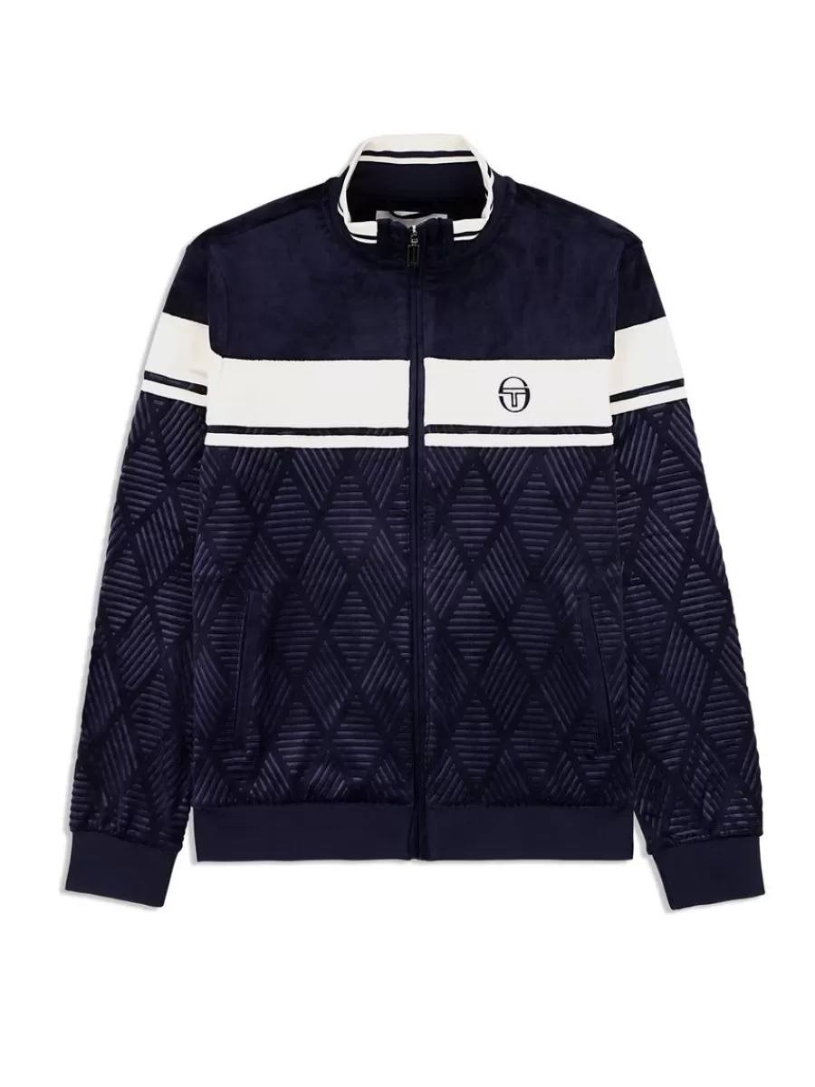 Tracksuits>Sergio Tacchini Debossed Damarindo Velour Track Jacket- Maritime Blue