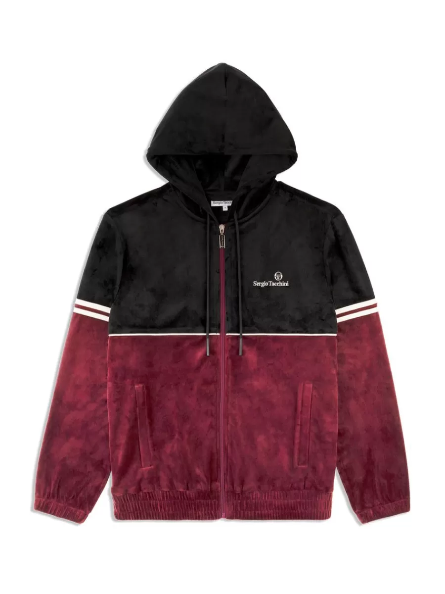 Sweatshirts And Hoodies>Sergio Tacchini Scopeto Full-Zip Velour Hoodie- Black Beauty/ Mauve Wine