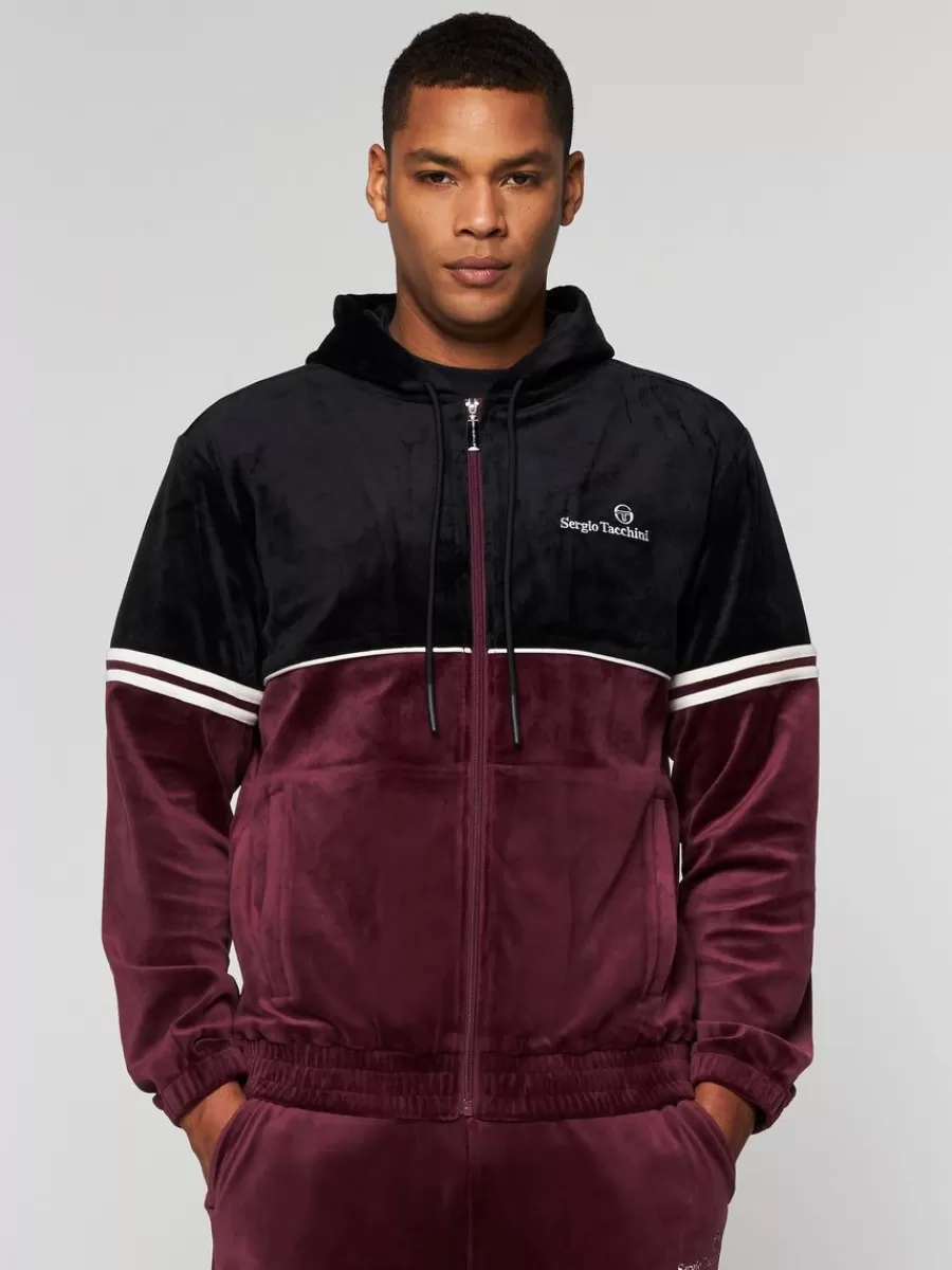 Sweatshirts And Hoodies>Sergio Tacchini Scopeto Full-Zip Velour Hoodie- Black Beauty/ Mauve Wine