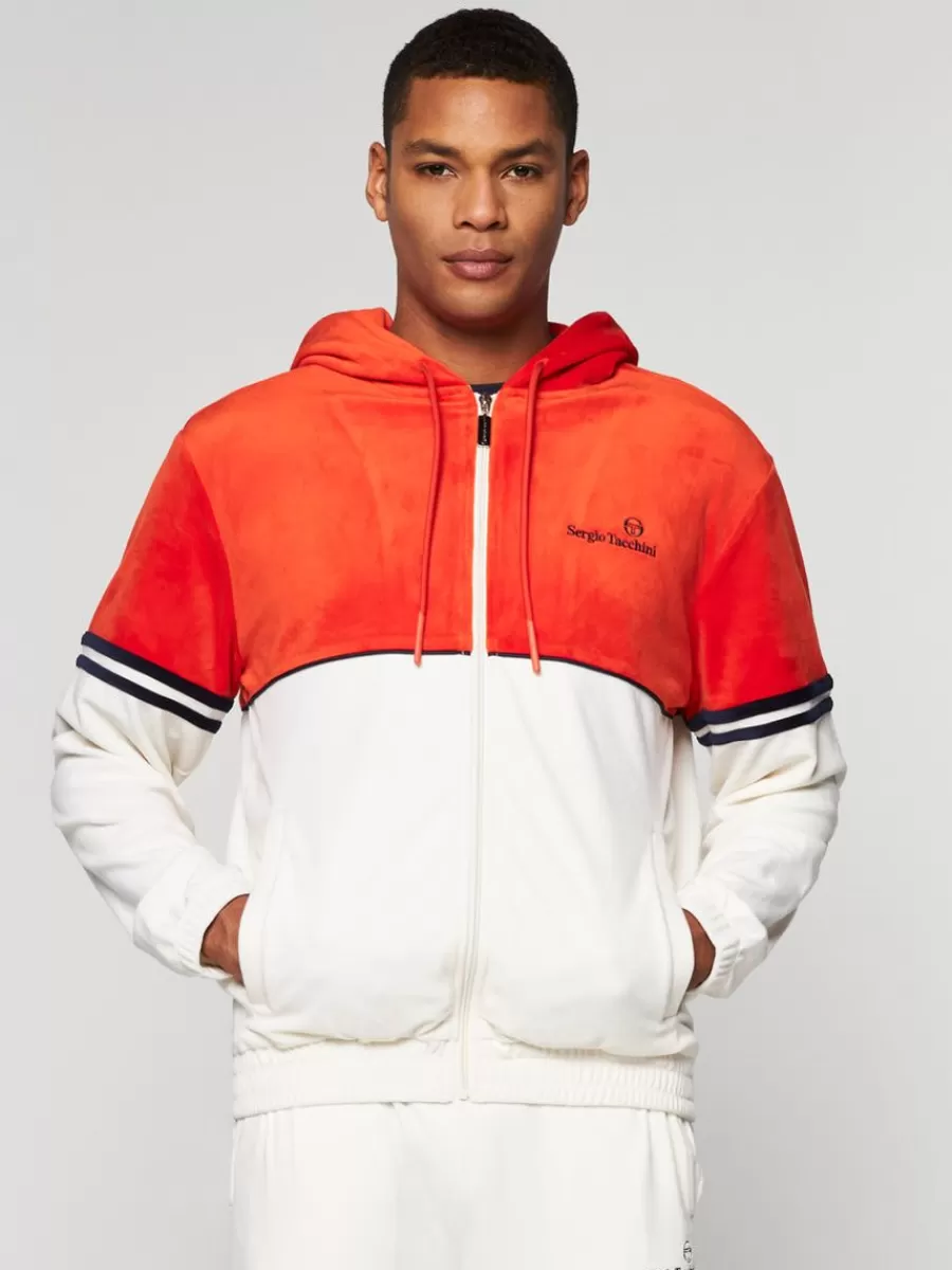 Sweatshirts And Hoodies>Sergio Tacchini Scopeto Full-Zip Velour Hoodie- Poinciana/ Gardenia