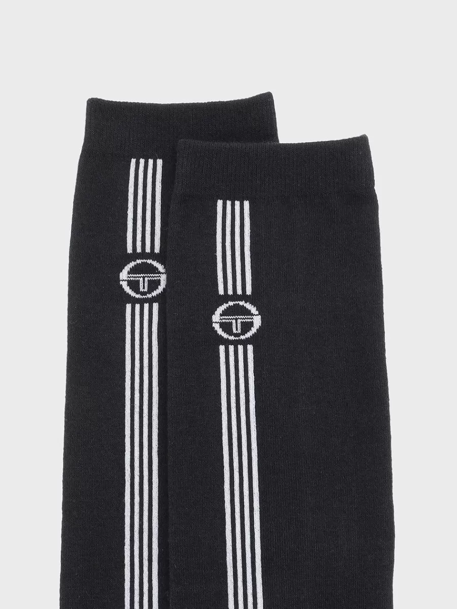 Socks>Sergio Tacchini Striped Knee High Socks- Black